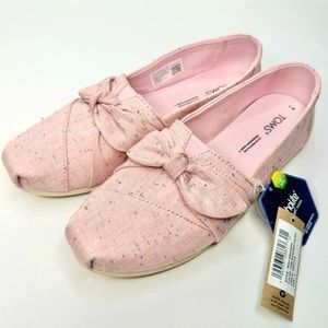 Toms women's size 7 new with tags Alpargata pink speckled linen bow slip on shoe